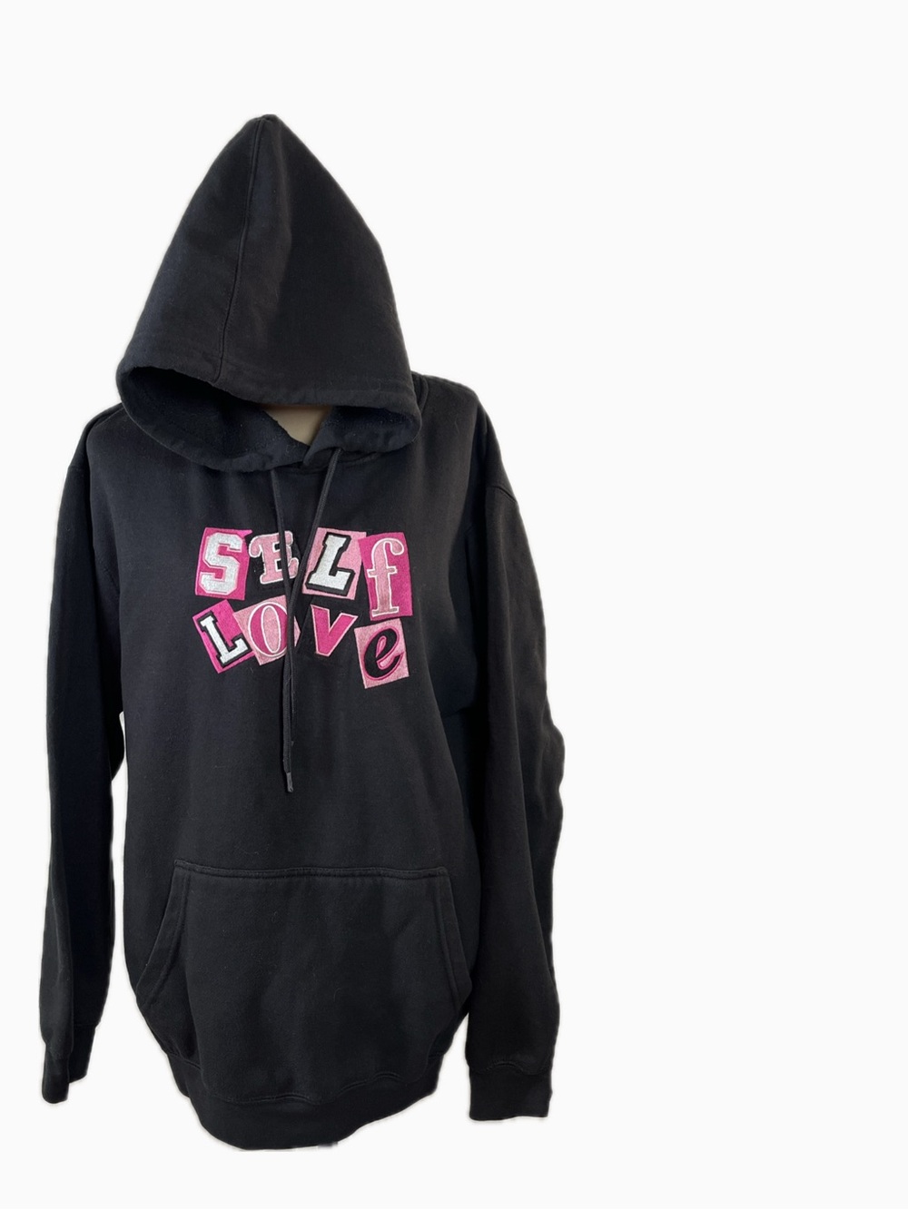 Black Hoodie with Pink "Self Love" Graphic, Persaya brand, unisex, XL